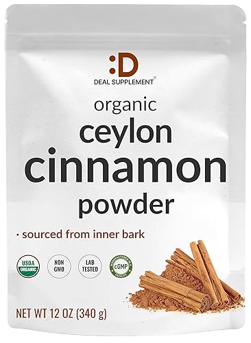 DEAL SUPPLEMENT Organic Ceylon Cinnamon Powder, 12 oz | Sri Lanka Source | Fine Ground True Ceylon Cinnamon (Cinnamomum Verum) | Smooth, Delicate