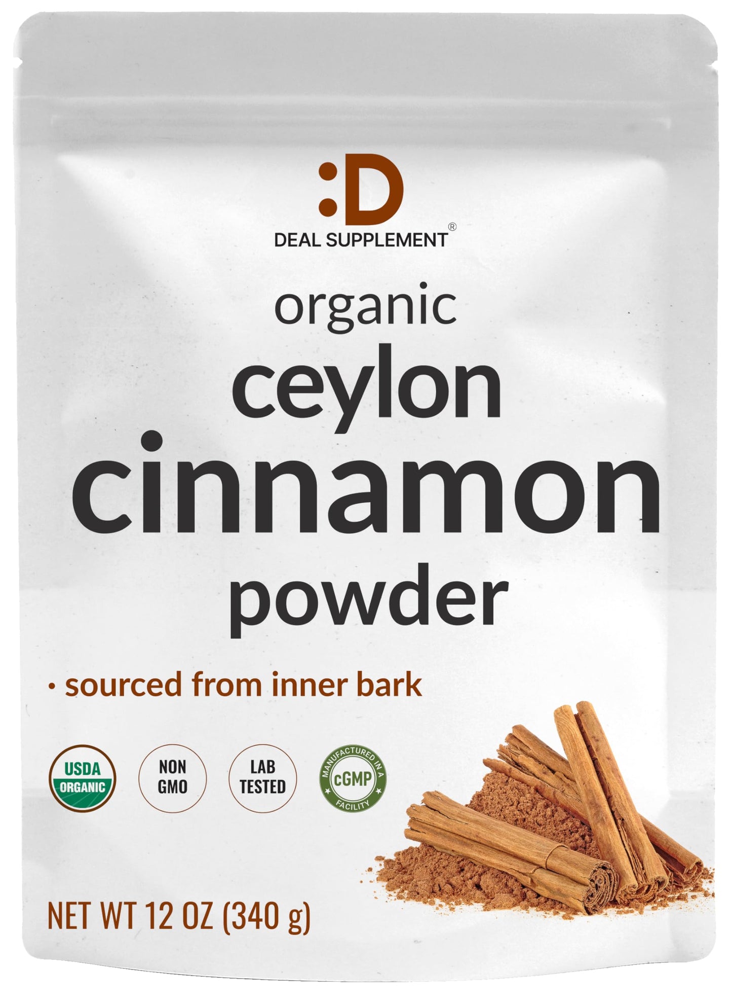 DEAL SUPPLEMENT Organic Ceylon Cinnamon Powder, 12 oz | Sri Lanka Source | Fine Ground True Ceylon Cinnamon (Cinnamomum Verum) | Smooth, Delicate