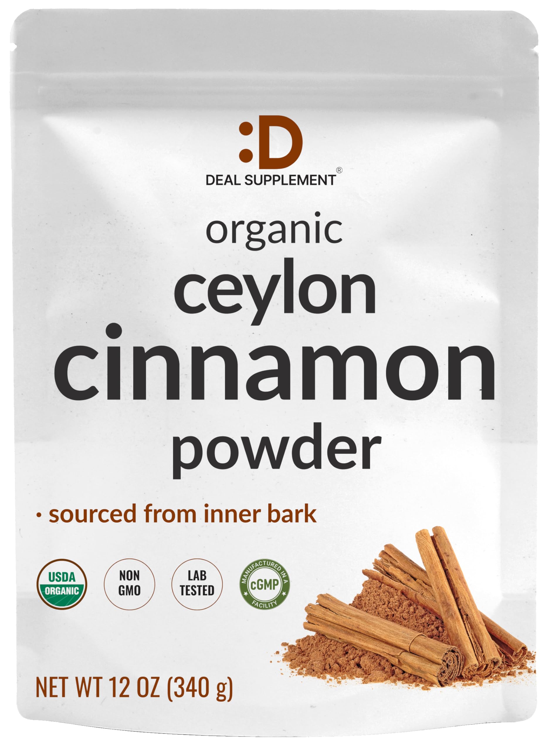 DEAL SUPPLEMENT Organic Ceylon Cinnamon Powder, 12 oz | Sri Lanka Source | Fine Ground True Ceylon Cinnamon (Cinnamomum Verum) | Smooth, Delicate