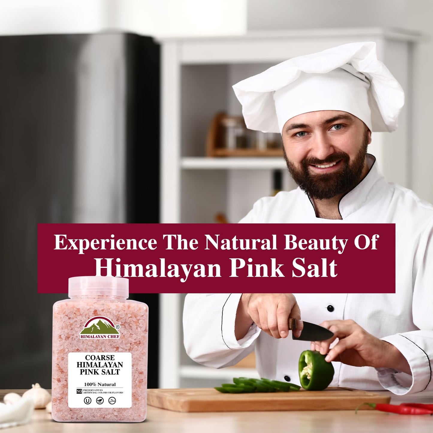 Himalayan Chef Pink Salt Coarse Grain, Plastic Jar 5 Lbs, Food Graded with Rich 84 Minerals, Pure 100% Natural Gourmet Pink Salt - Kosher Certified