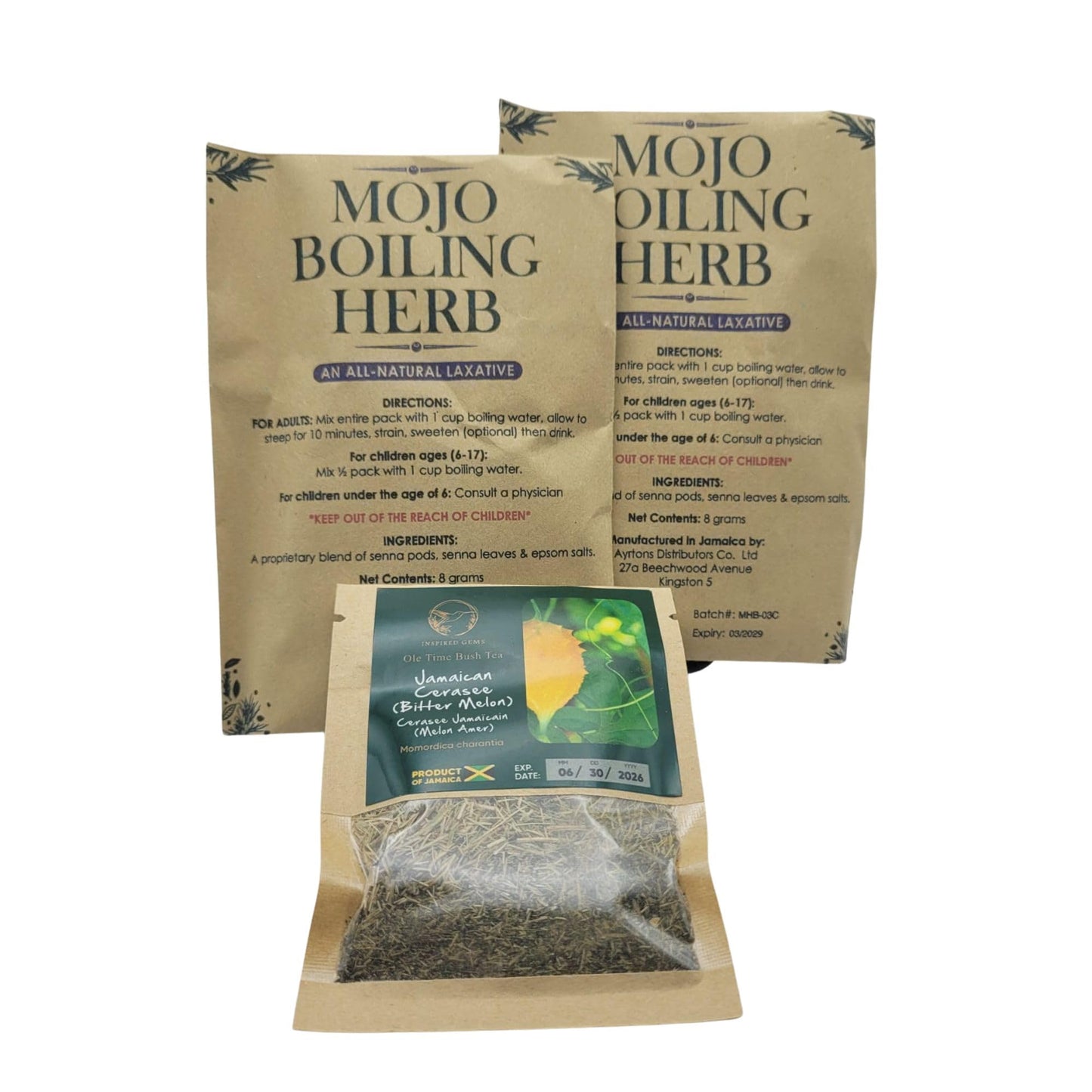 Jamaican Mojo Herb Tea(2Pk) w/compliment Island Gems Cerasee Tea- Jamaican Bitters