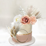 Boho Cake Decorations Flower Cake Toppers Pampas Grass Cake Topper for Wedding Bridal Baby Shower Birthday Party Supplies (Apricot Pink White)