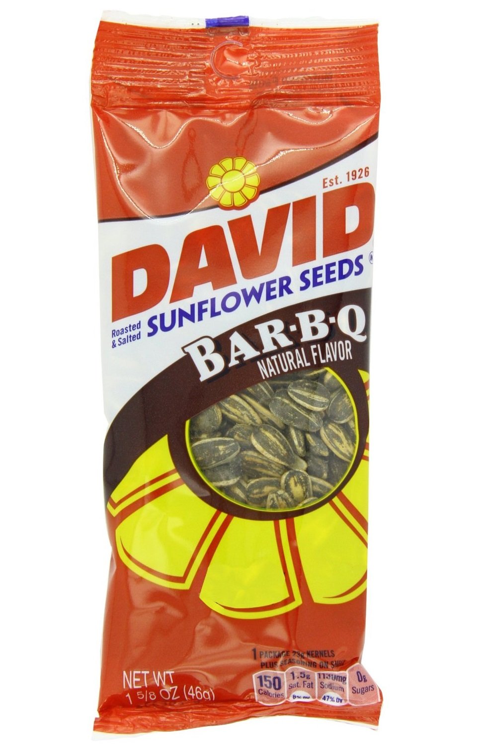 David BBQ Sunflower Seeds, 1.625 oz Bags (Pack of 72)