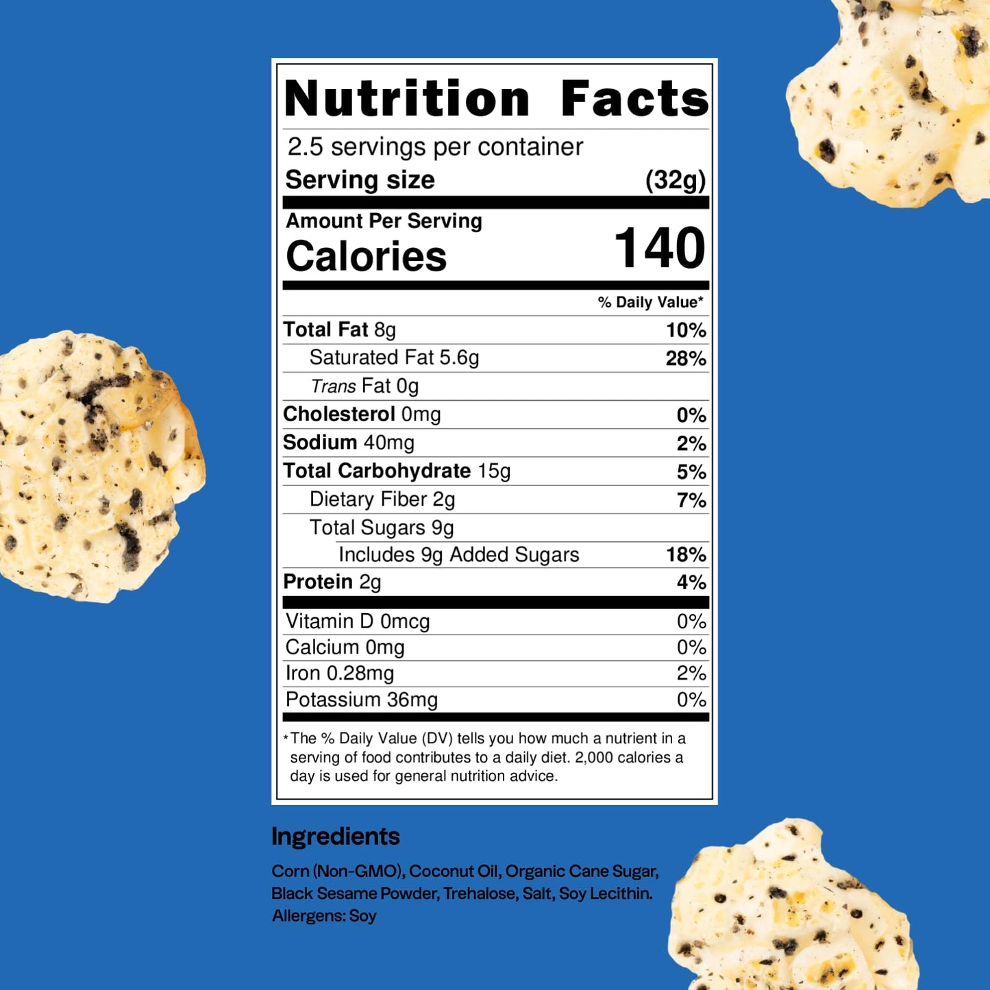 Tochi Gourmet Popcorn Snacks - Black Sesame Flavor - Using Large Popcorn Kernels, Popcorn balls, Gluten Free, Non GMO Corn, All natural, Healthy Pop