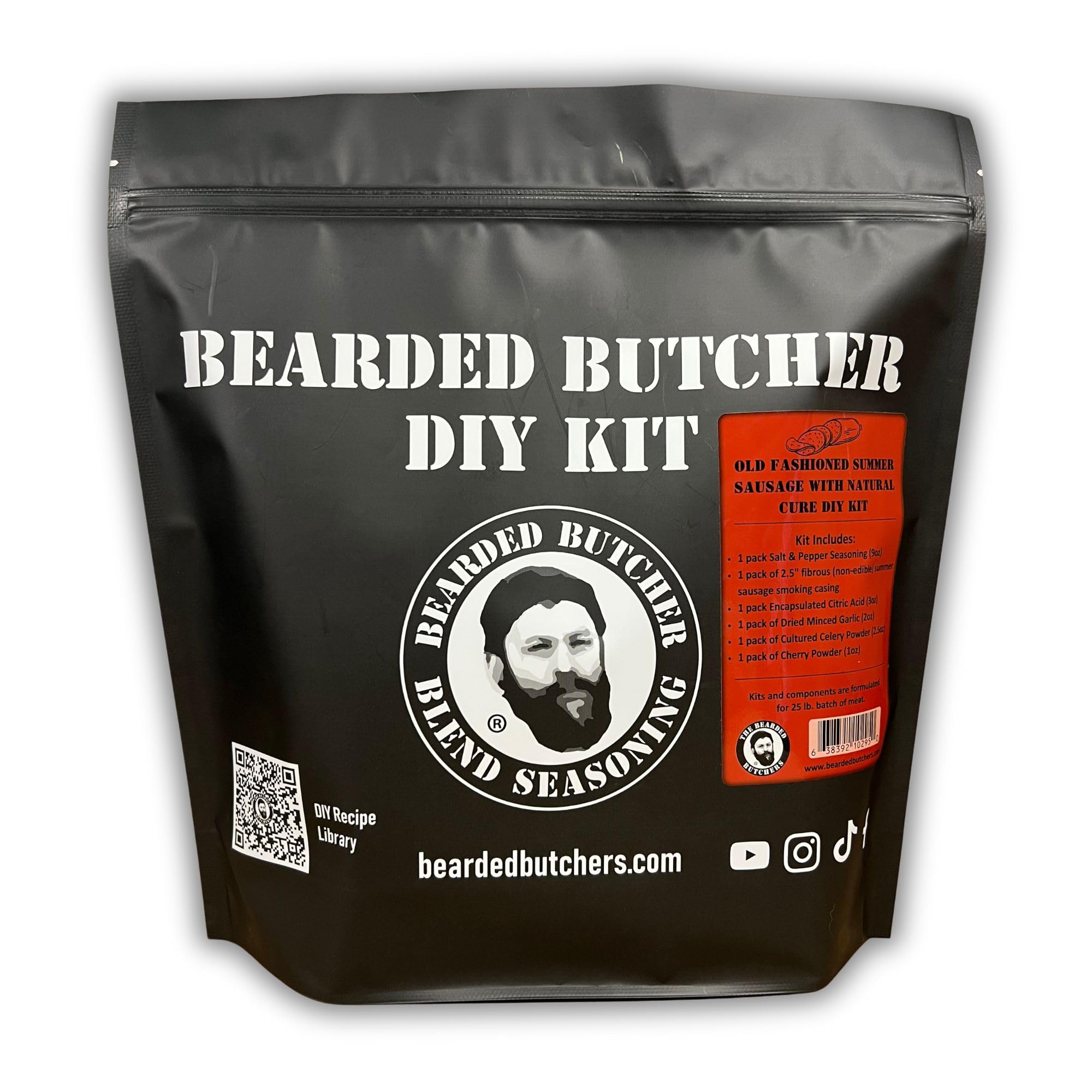 Bearded Butchers Old Fashioned Summer Sausage DIY Kit with Natural Cure - For Up to 25 lbs of Meat - DIY Summer Sausage Making Kit with Natural Cure