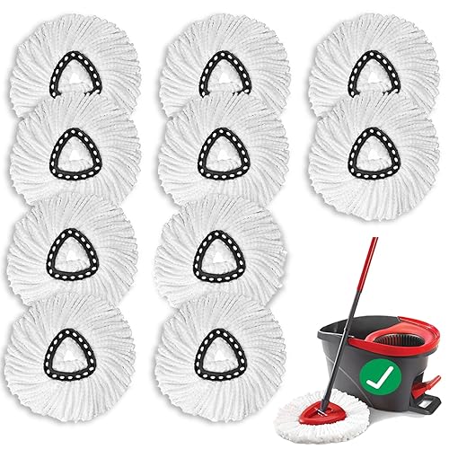 10 PCS Spin Mop Replacement Head,100% Microfiber Mop Heads Replacements Compatible with Cedar Easywring 1-Tank System, 360 Degree Round Mop Refills