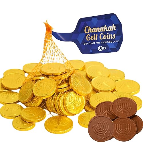 Rite Lite 50 Hanukkah Chocolate Coins, Gelt XL Bulk Mesh Bag Delicious Premium Belgian Milk Chocolate Gold Foiled Menorah OUD Kosher Certified