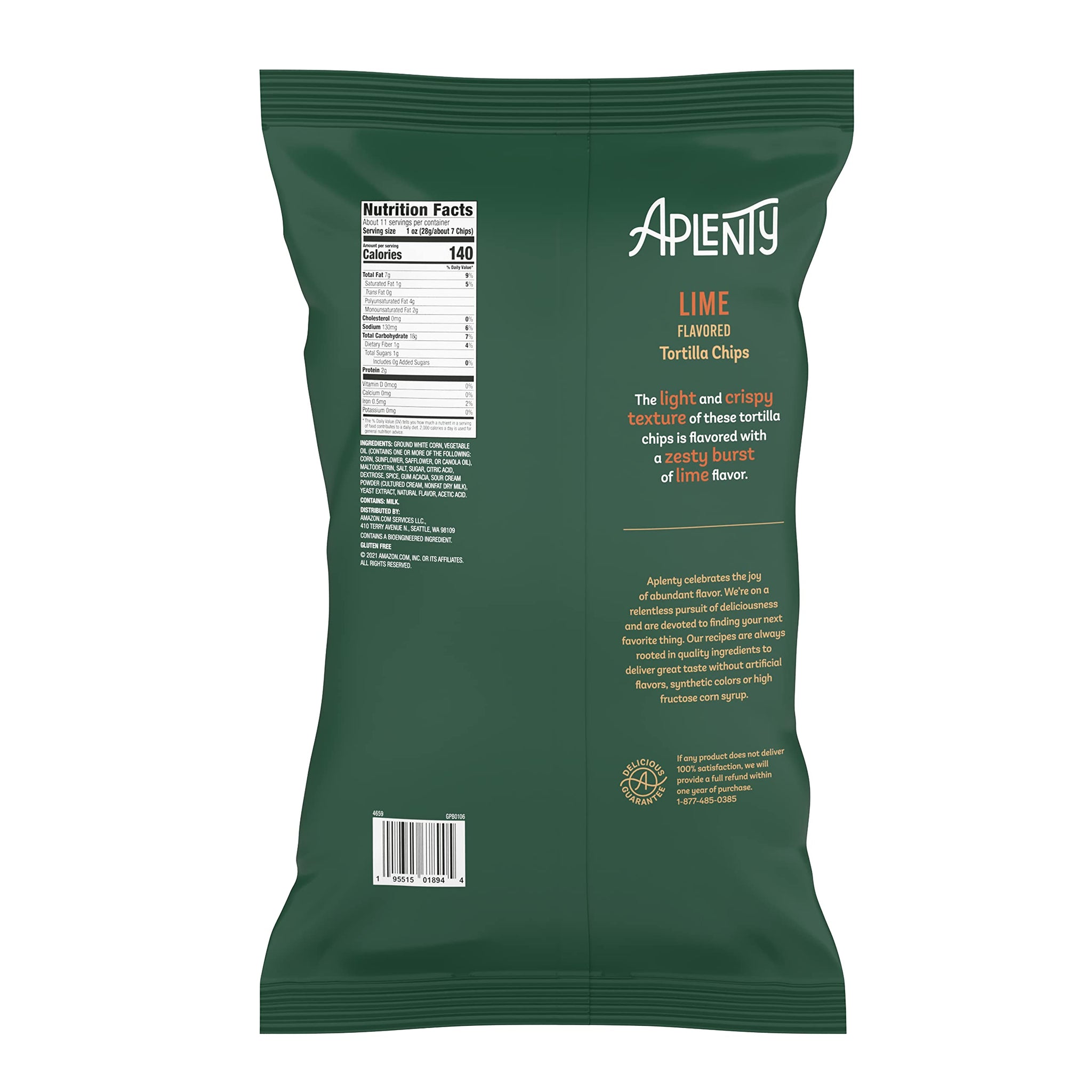 Amazon Brand, Aplenty Lime Tortilla Chips, 11 Oz