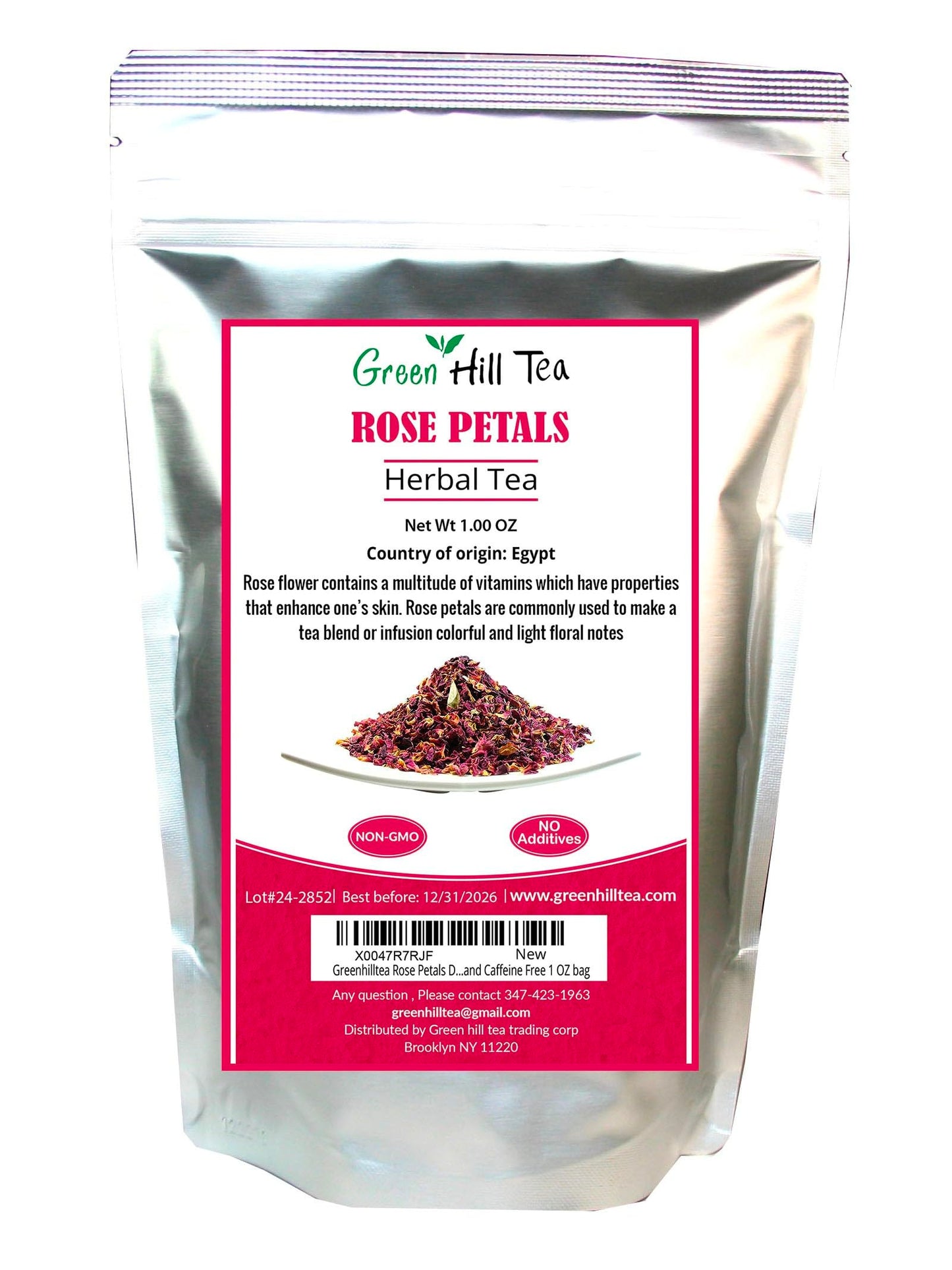 Greenhilltea Rose Petals Dried Flowers in Resealable Pouch, Edible Flowers for Herbal Tea, Rosewater, Baking, Decorating Desserts, 1 OZ bag