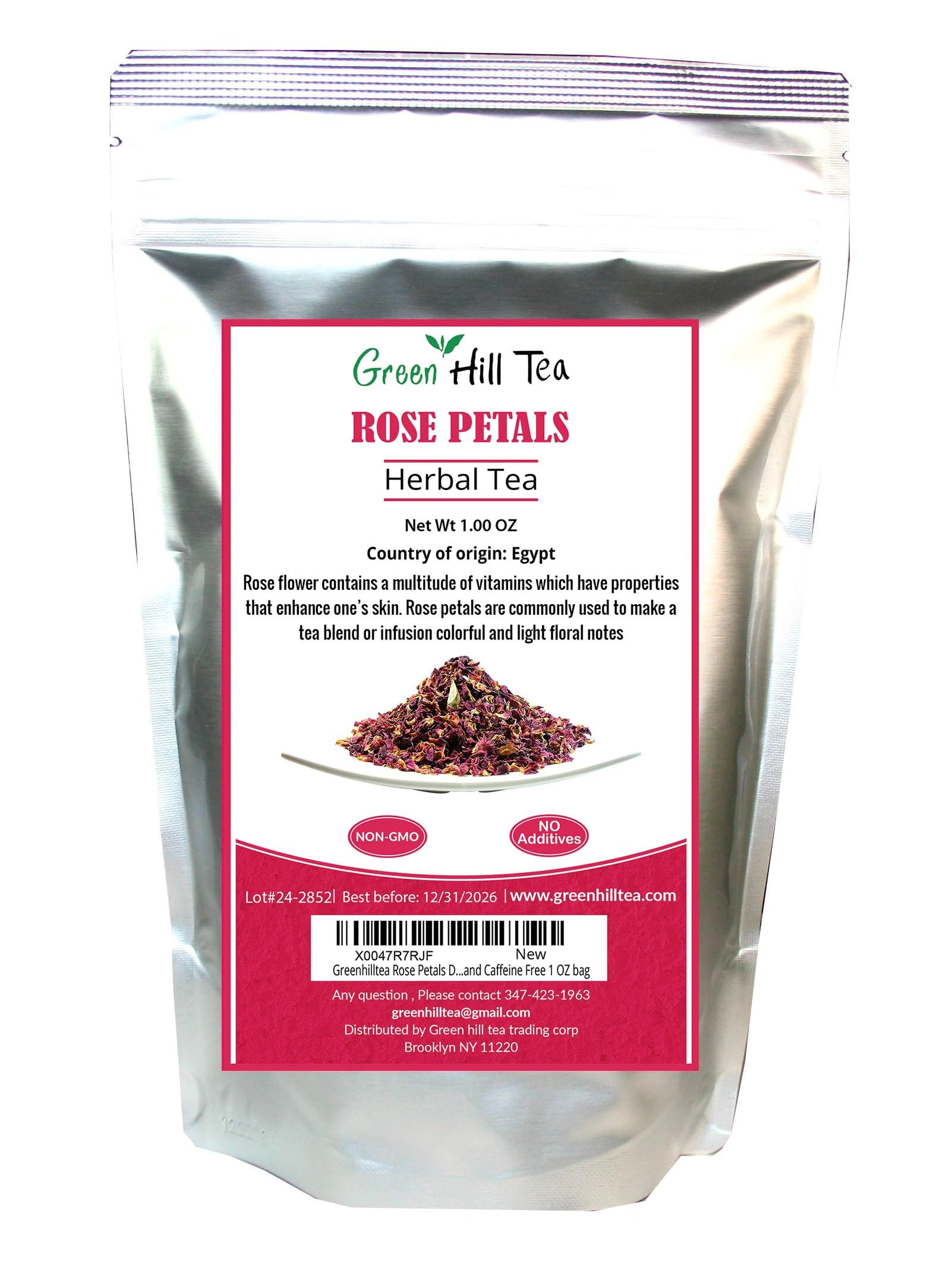 Greenhilltea Rose Petals Dried Flowers in Resealable Pouch, Edible Flowers for Herbal Tea, Rosewater, Baking, Decorating Desserts, 1 OZ bag