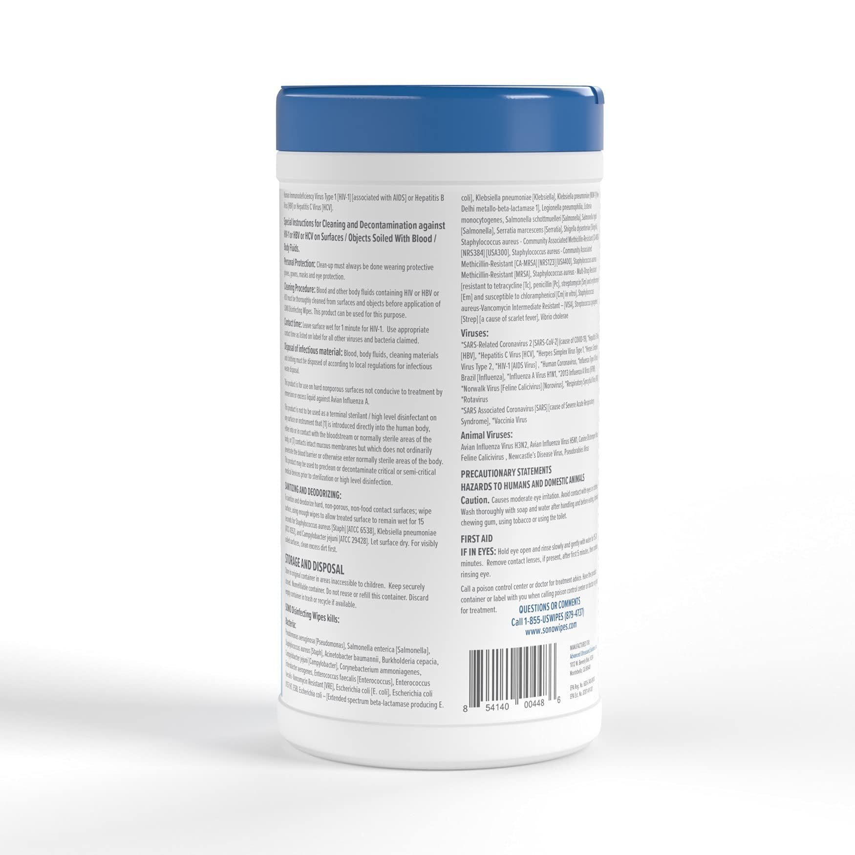 SONO Disinfecting Wipes - Alcohol-Free, No Bleach, Medical-Grade I Multi-Surface Cleaning for Home, School, Office, Hospital, Gym I Gentle on