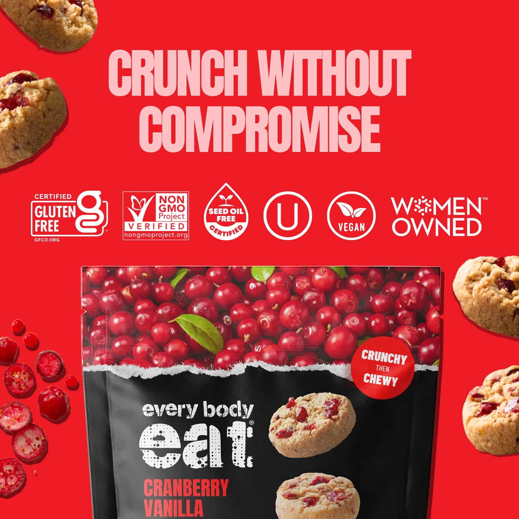 Every Body Eat Cranberry Vanilla Crunchy Cookie Bites - Gluten Free, Dairy Free, Vegan, Seed Oil Free, Allergy Friendly (5 Ounce Pack of 3)