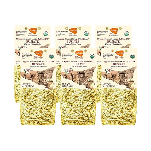 Terre e Tradizioni 6 PACKS ORGANIC ITALIAN SEMI WHOLE DURUM WHEAT BUSIATE PASTA - Sicilian Ancient Grain Vegan Crafted in Italy. LOW-GLUTEN INDEX. Has
