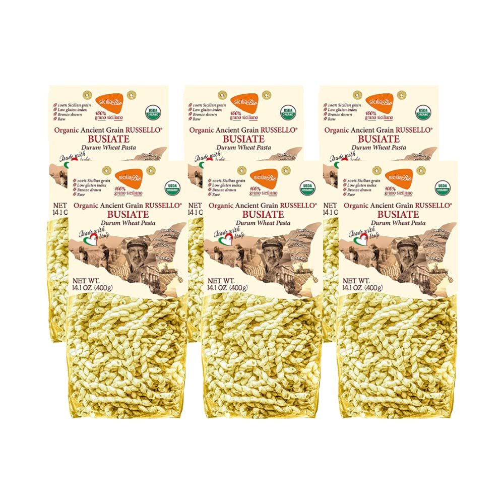 Terre e Tradizioni 6 PACKS ORGANIC ITALIAN SEMI WHOLE DURUM WHEAT BUSIATE PASTA - Sicilian Ancient Grain Vegan Crafted in Italy. LOW-GLUTEN INDEX. Has