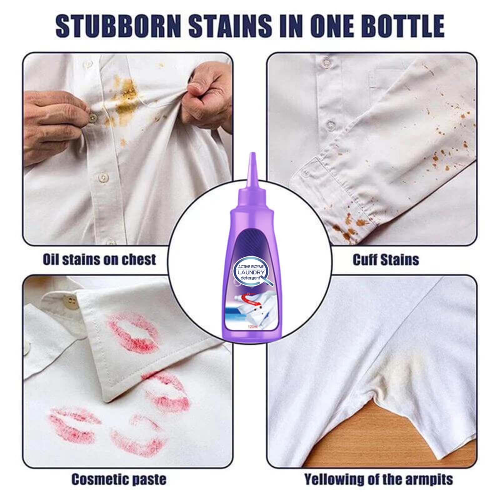 Active Enzyme Laundry Stain Remover - Garment Stubborn Stain Cleaner Oil Remover, Collar Stain Removal Spray (2Pcs)