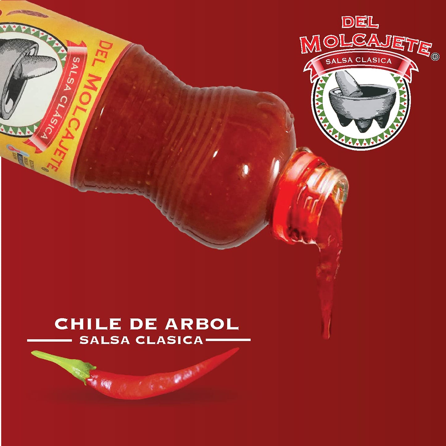 Del Molcajete Chile de Arbol Salsa Clásica 12-pack