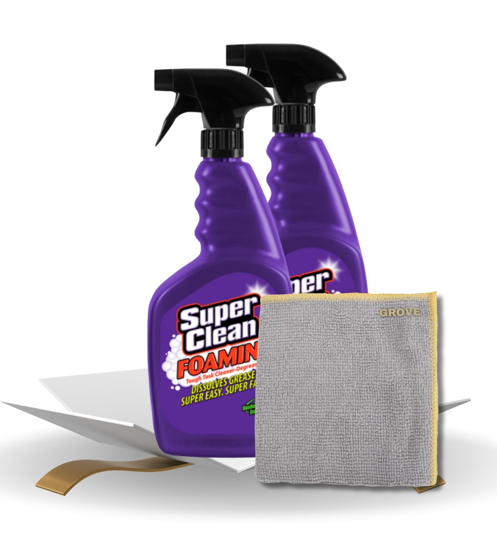 Super Clean Citrus Scent Foaming Cleaner and Degreaser Spray 32 oz Bundle with Microfiber Cloth - Heavy Duty Degreaser for Kitchen, Oil, Grime