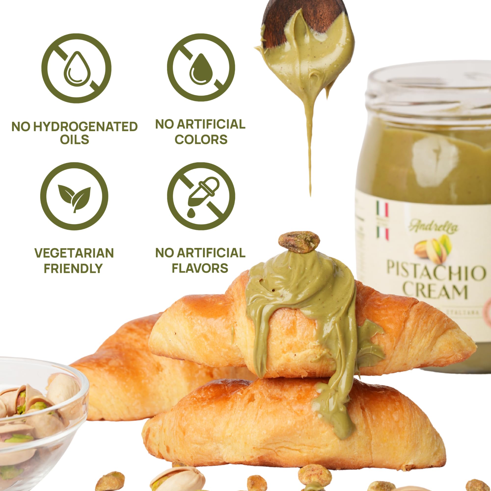 Andrella - 500g (18 oz) Premium Sicilian Pistachio Cream 40% - Italian Pistachio Spread - Gourmet Pistachio Butter for Desserts, Pastries & Croissants