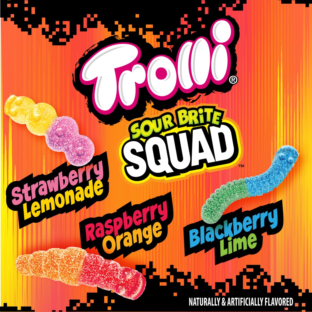 Trolli Sour Brite Squad Gummy Candy, Sour Gummy Worms Summer Candy, Resealable Bag, 12.3 oz