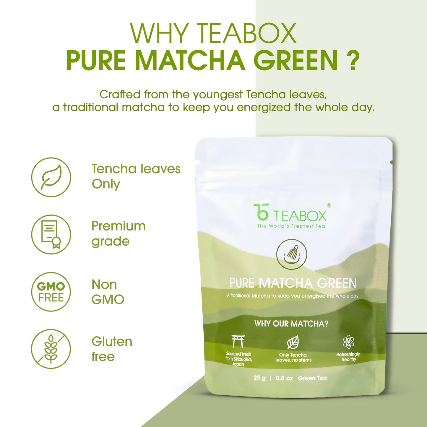 Teabox Matcha Green Tea Powder | 100% Pure & Fresh Authentic Premium Grade Matcha From The wengest Tencha Leaves | Sourced From Shizuoka, Japan | 25