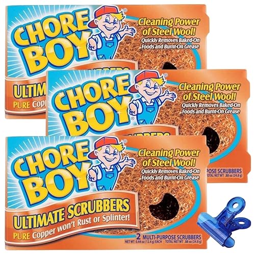 Chore Boy Heavy Duty Copper Scrubber for Pots and Pans 2 pk - Dish Scrub Pad & Cast Iron Cleaner - Scouring Pads - Steel Wool Alternative - 3 Pack