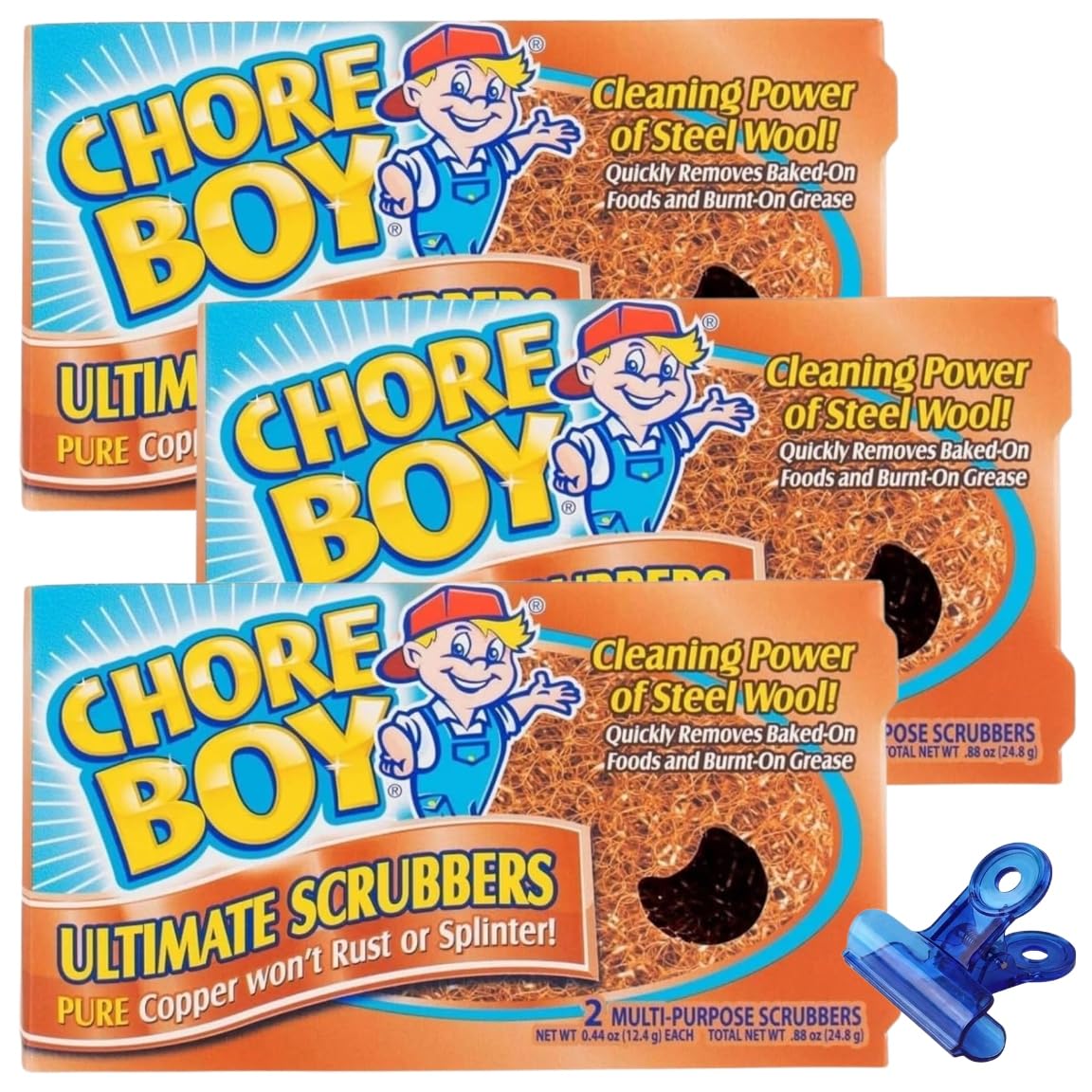 Chore Boy Heavy Duty Copper Scrubber for Pots and Pans 2 pk - Dish Scrub Pad & Cast Iron Cleaner - Scouring Pads - Steel Wool Alternative - 3 Pack