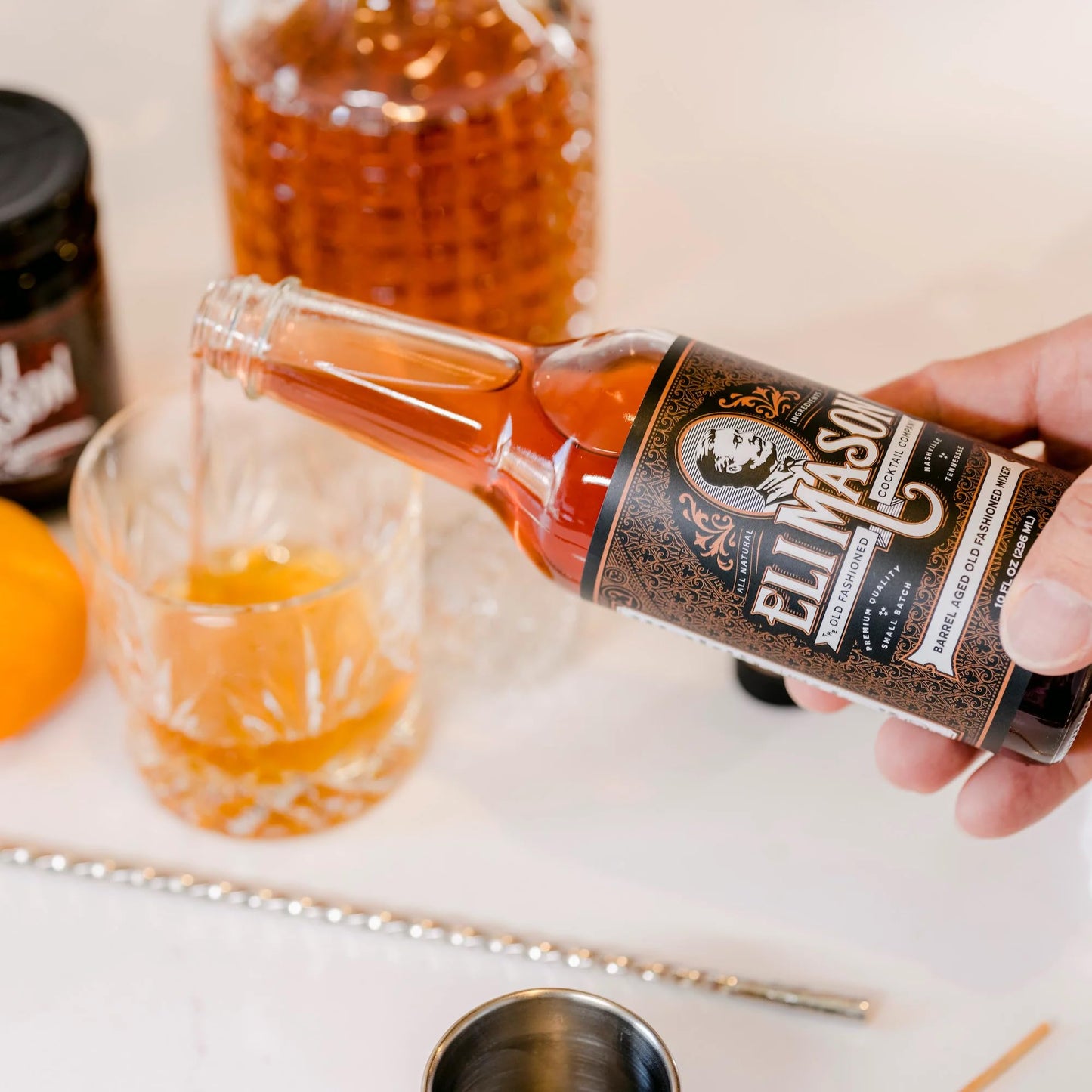 Eli Mason Barrel Aged Old Fashioned Cocktail Mixer - All-Natural Old Fashioned Cocktail Syrup - Uses Real Cane Sugar & Cocktail Bitters - Barrel Aged