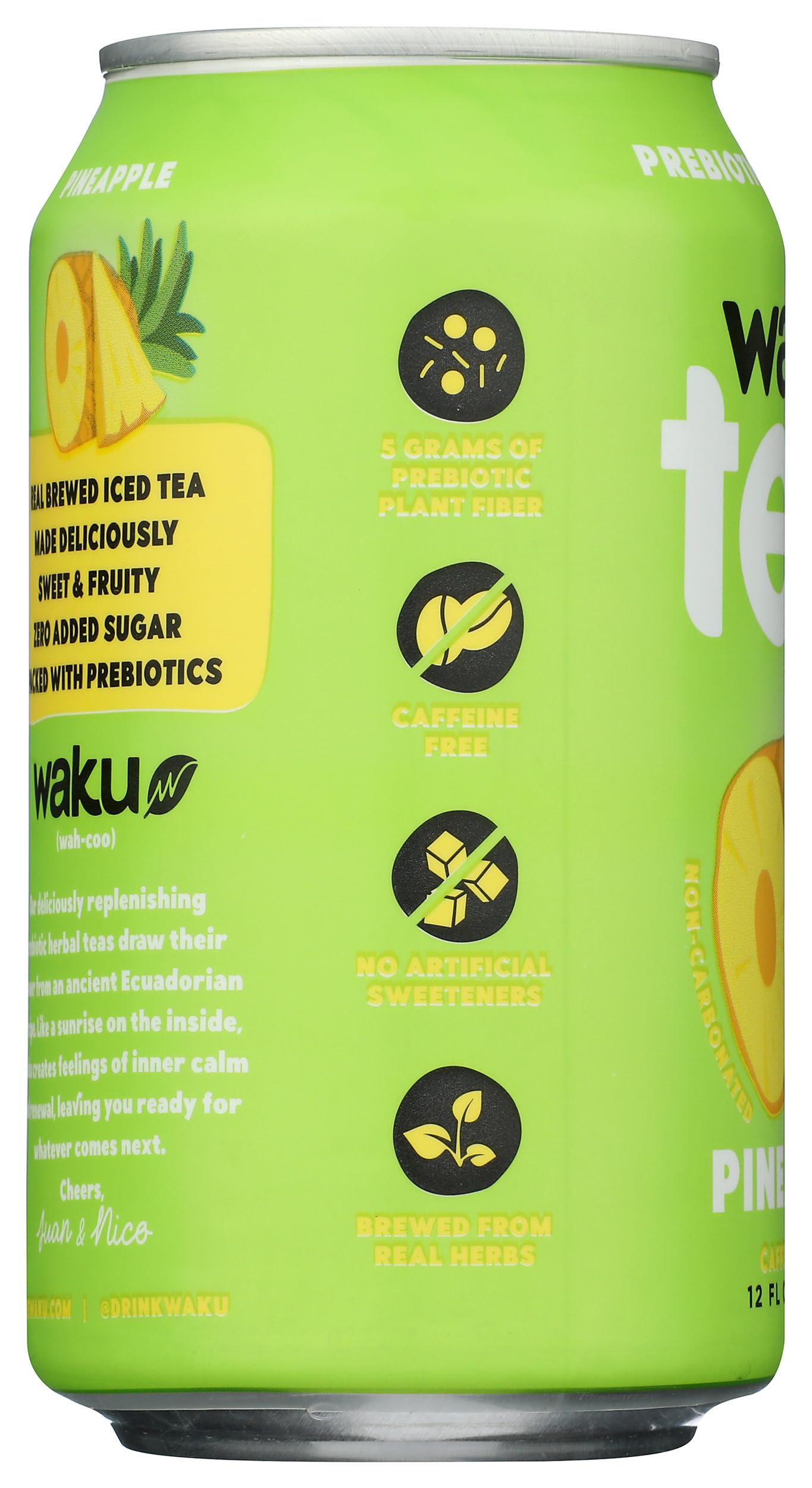 Waku, Tea Prebiotic Herbal Pineapple, 12 Fl Oz