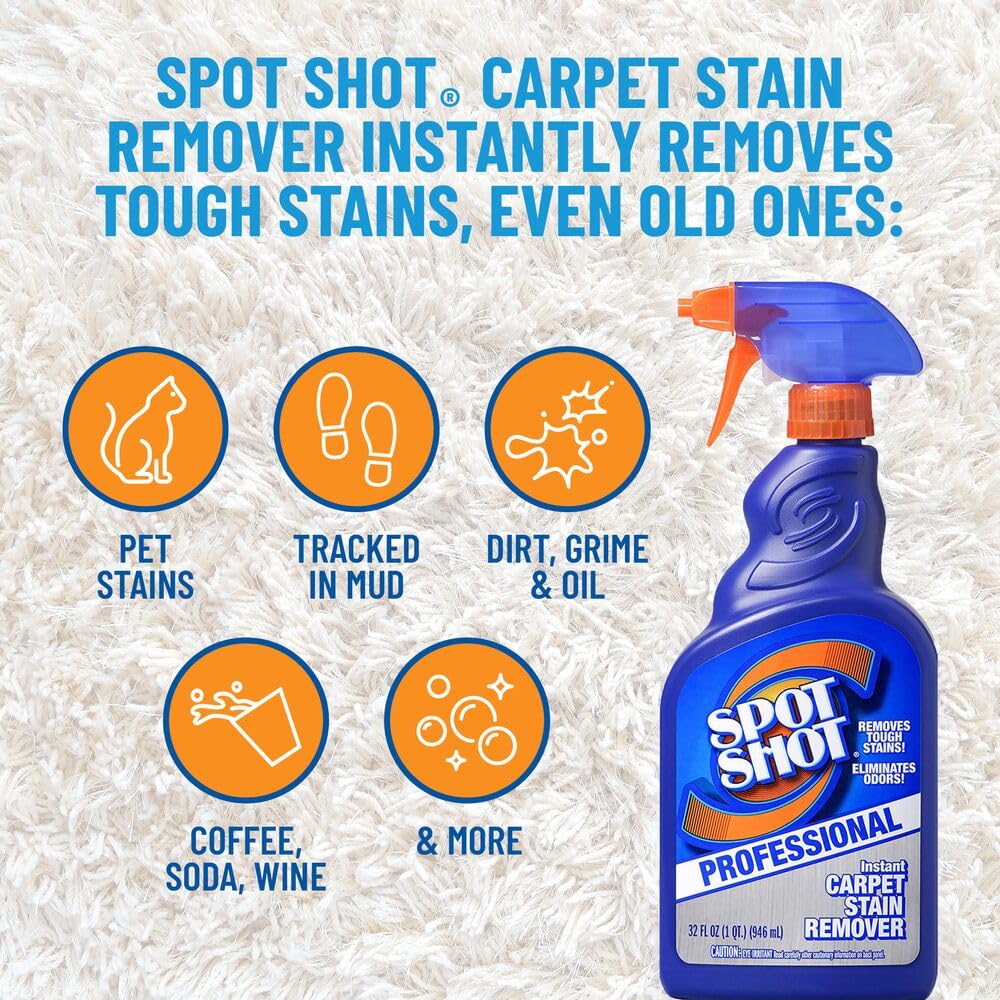 Spot Shot Professional Instant Carpet Stain Remover with Trigger Spray, 32 OZ (2-Pack)