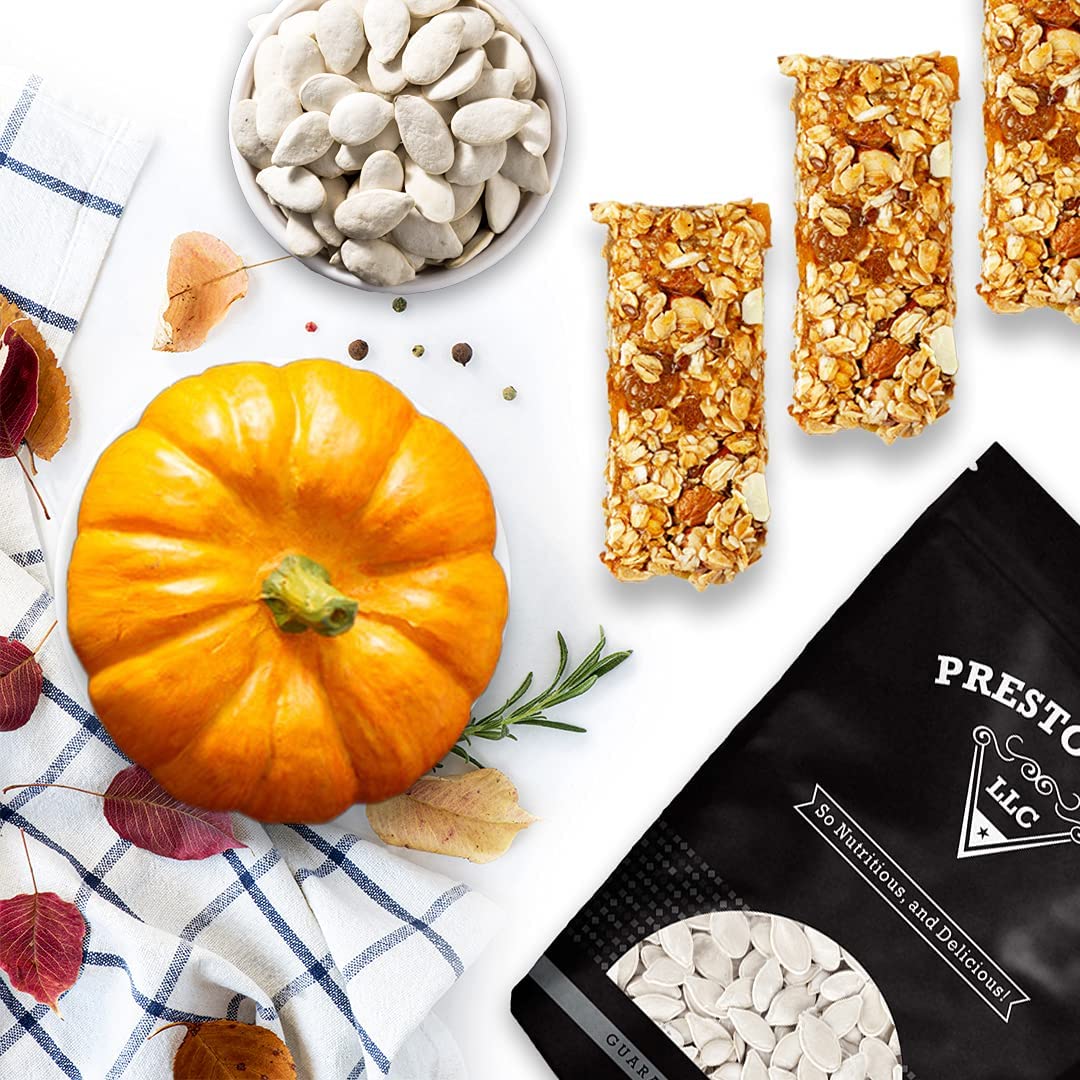 Pumpkin Seeds, Raw In shell Snow white, Oil Free, Healthy Snack, Crunchy, Delicious, Packed in a 1.5 lbs. (24 oz.) Resealable pouch bag by Presto
