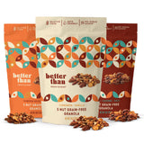 Better Than Provisions 5 Nut Grain-Free Granola, Keto Food, Combo Pack Cinnamon Vanilla, Pumpkin Spice Apple, Cacao Cayenne Goji, 5-Nut Blend, Pumpkin