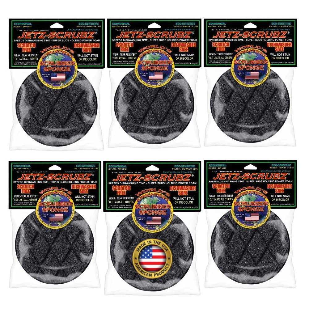 Jetz-Scrubz Classic Round Kitchen Scrubber Sponge Value Pack (Pack of 6)