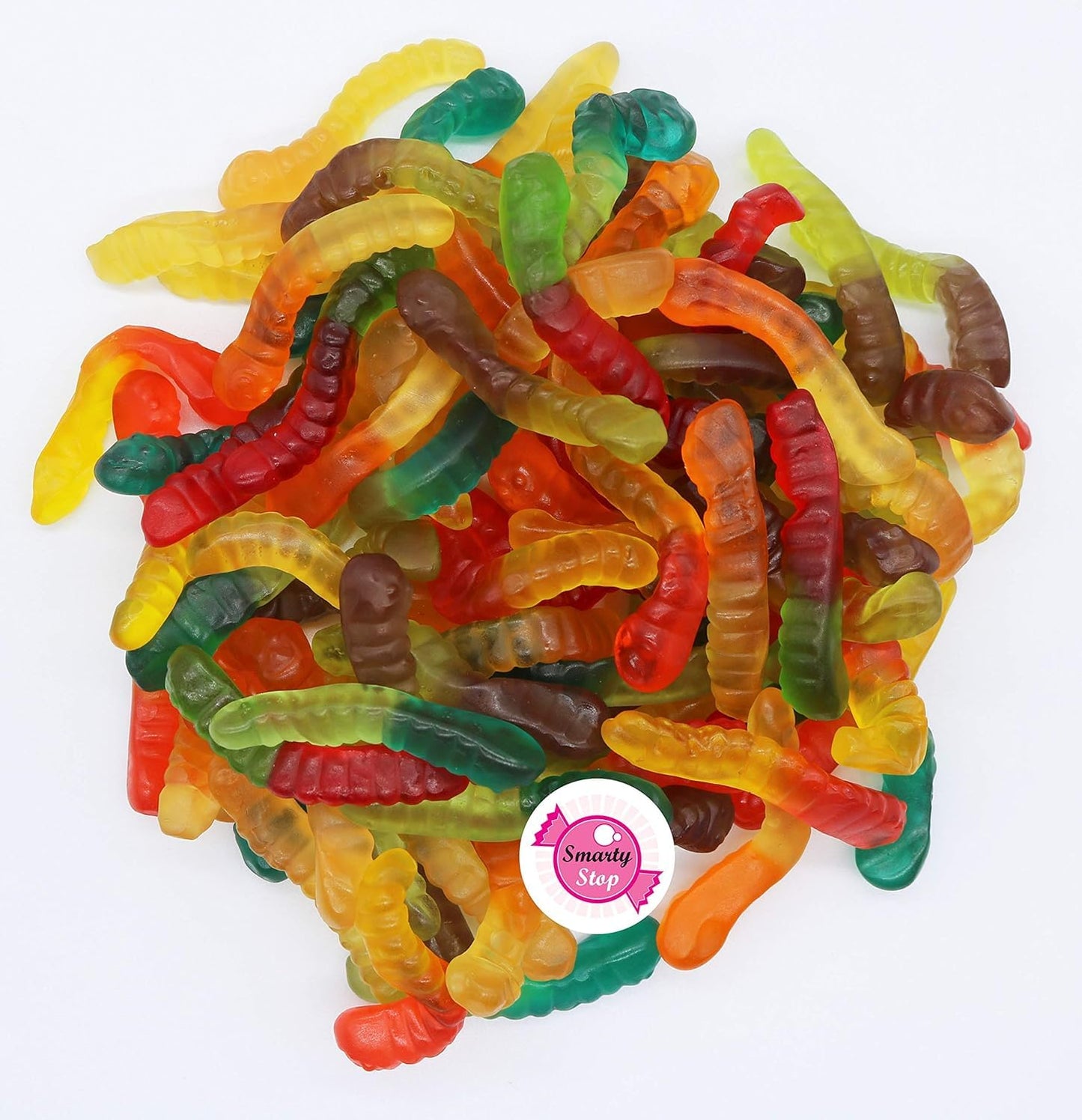 Smarty Stop Gummy Worm Candy - Edible Fruity Flavored Confectionery Snack (Assorted Fruit Worm, 2 Pound (Pack of 1))