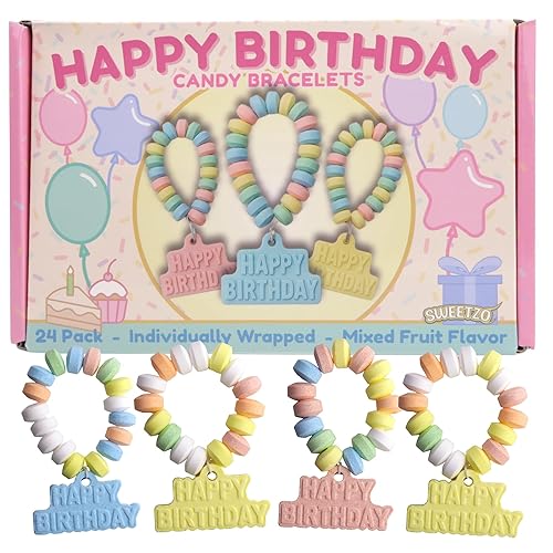 Happy Birthday Candy Bracelets, Individually Wrapped Bulk Party Favors, 24 Pieces Inside, 10.16 Ounces