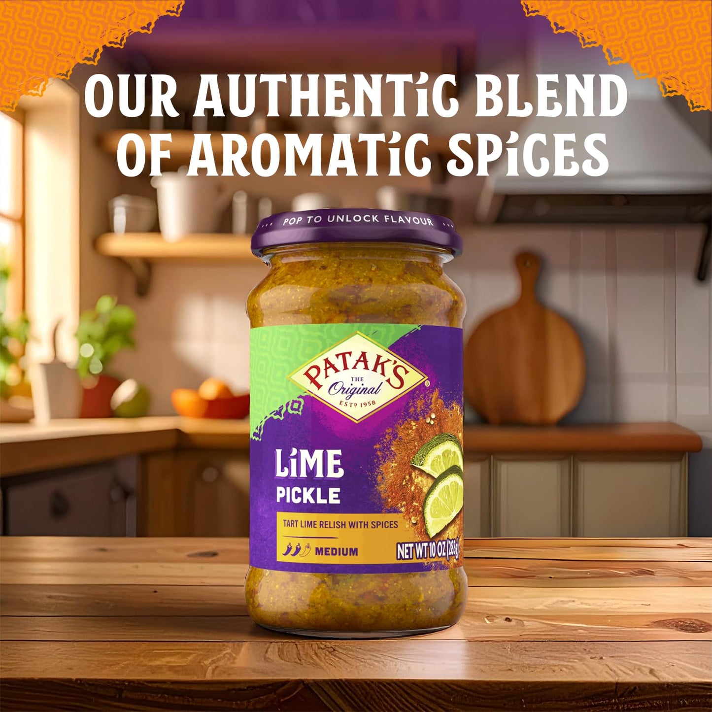 Patak’s Medium Lime Pickle - Authentic Indian Pickle Relish w/Lime Dices, Mustard Seeds & Aromatic Spices - Perfect for Sandwiches, Curries & Cold