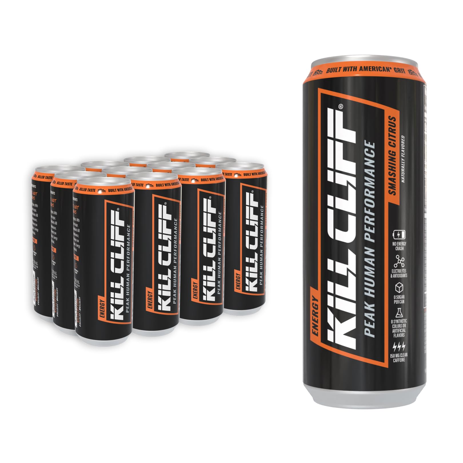 Kill Cliff Energy Drink, Smashing Citrus | Sugar-Free, Keto- Friendly, Gluten Free | Clean Energy, Natural Caffeine, Electrolytes, & B Vitamins| Pre
