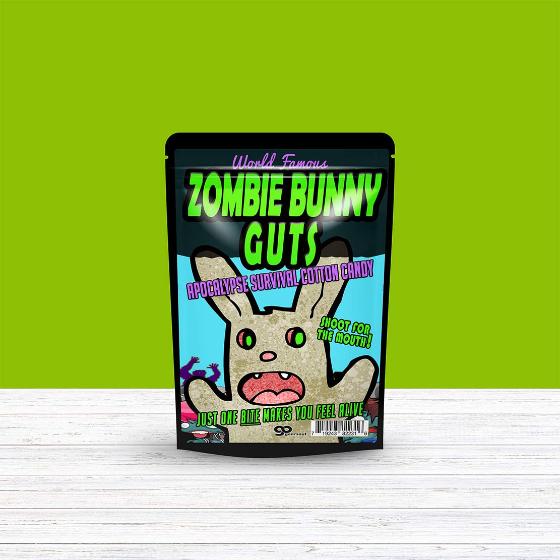 Zombie Bunny Guts Cotton Candy - Zombie rabbit apocalypse survival design - Easter candy for kids - Gluten-free, Made in America, Blue cotton candy