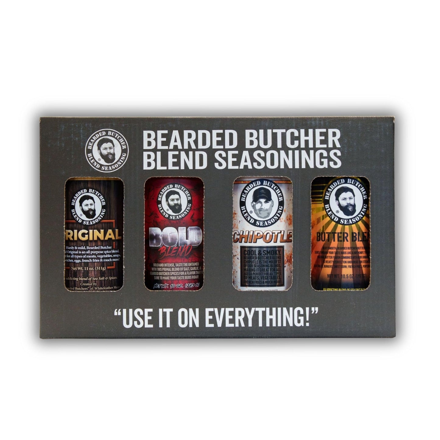 Bearded Butchers Mild & Sugar Free Seasoning 4-Pack - Original, Bold, Chipotle & Butter Blends - Gluten-Free, No MSG, No Sugar - All-Purpose Spices