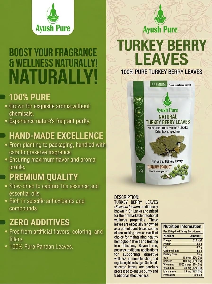 100g Dried Turkey Berry Leaves Powder (Solanum Torvum) Pure Grade A Quality Healthy Leaves Powder
