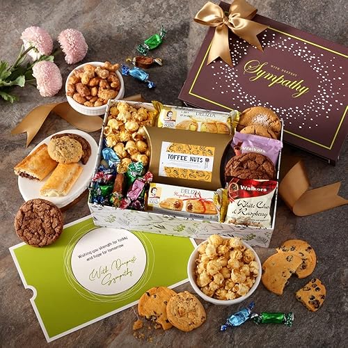 Broadway Basketeers Sympathy Gift Box - Individually Wrapped Gourmet Snacks, Desserts and Cookies Gift Box for Funeral, Shiva or Memorial - Snack Box