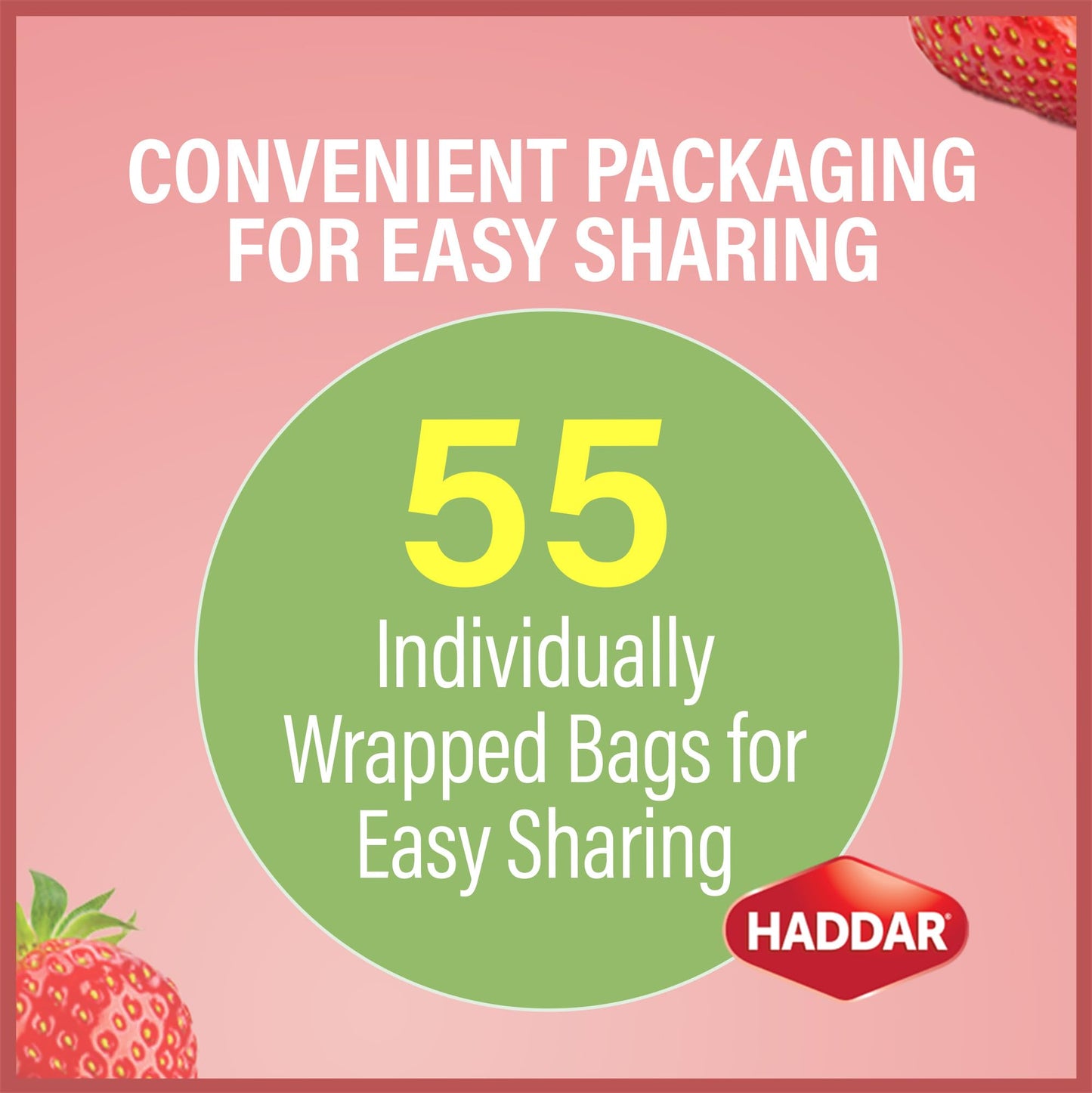 Haddar 100% Fruit,. Strawberry Fruit Leather Bars (Box of 55)