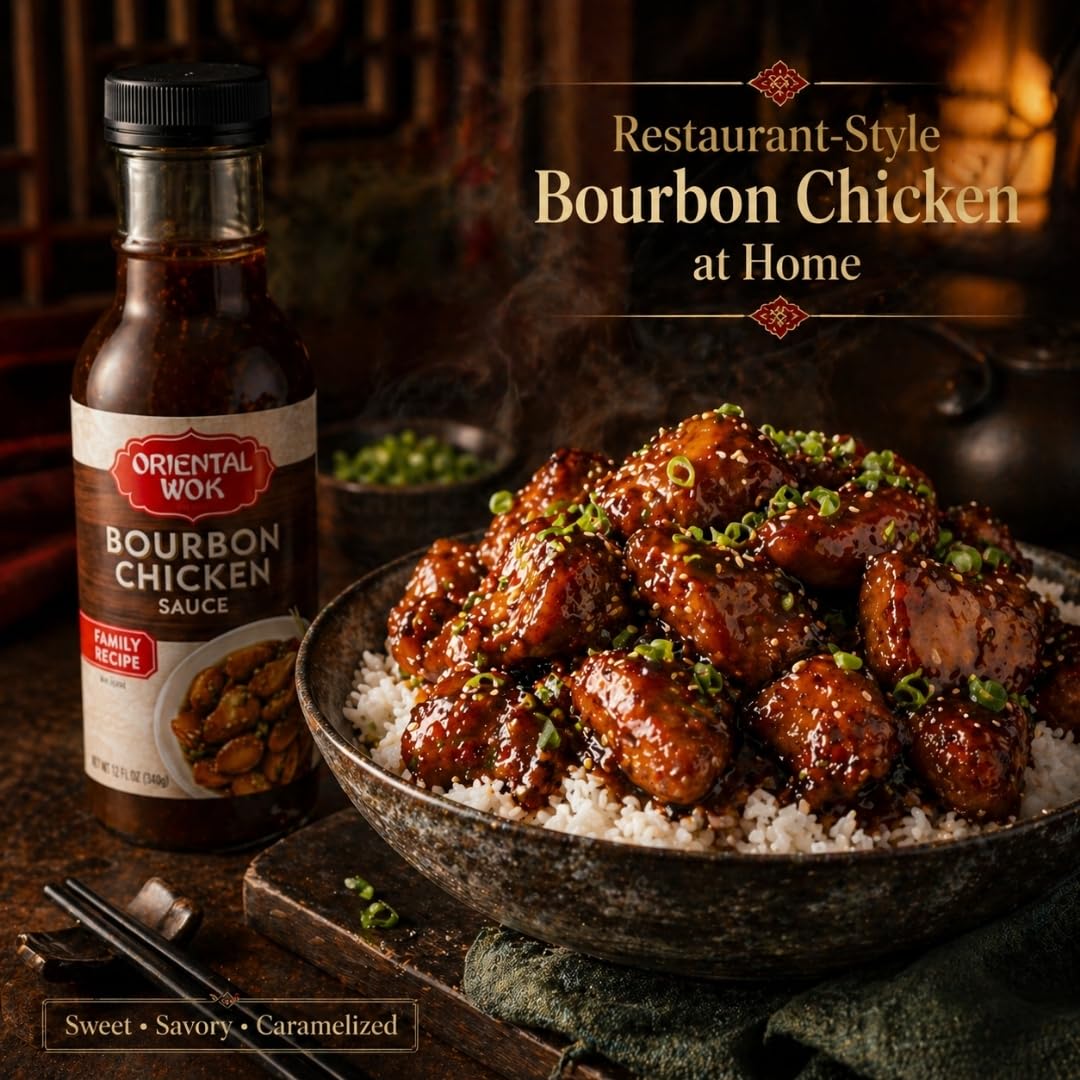 Oriental Wok Bourbon Infused Chicken Sauce, Authentic Kentucky Bourbon, Savory & Sweet Blend, Ideal for Chicken, Seafood & other Meats, 14 oz (1 Pack)