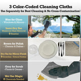 Exprosiflux Lint-Free Streak-Free Glass Cleaning Cloth 3-Pack - Microfiber Towels Polish & Scrub with Only Water for Windows, Cars, Mirrors - Blue