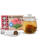 The-Qi Inner Beauty Peony Blooming Flower w/Green Tea - 9 Pcs Handpicked All Natural Blooming Flower Tea - Peony & Globe Amaranth Blend Qi Gift Set