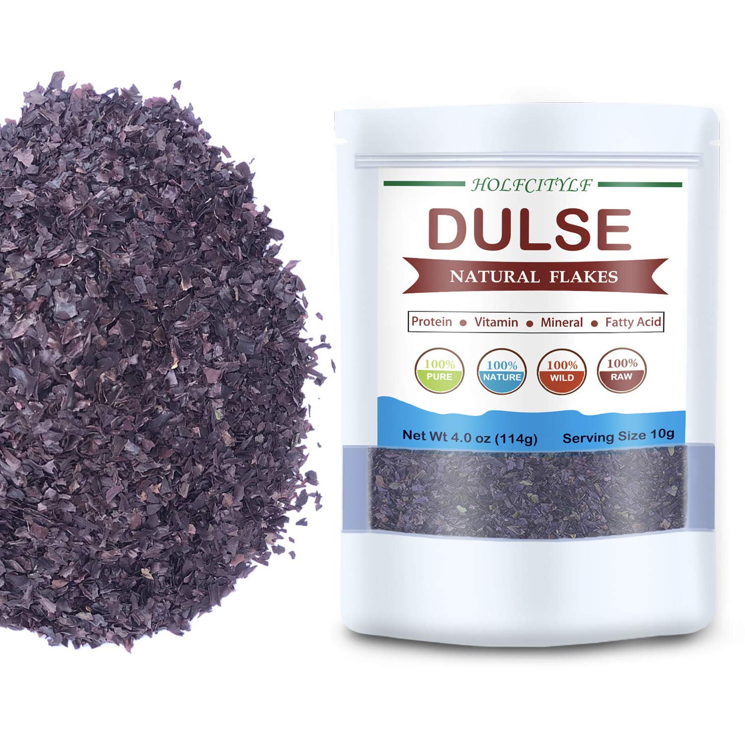 HOLFLYING Natural Dulse Flakes, 100% Pure Sea Vegetables, No Gmo, Sun Dried (Dulse Flakes-4oz,114g)