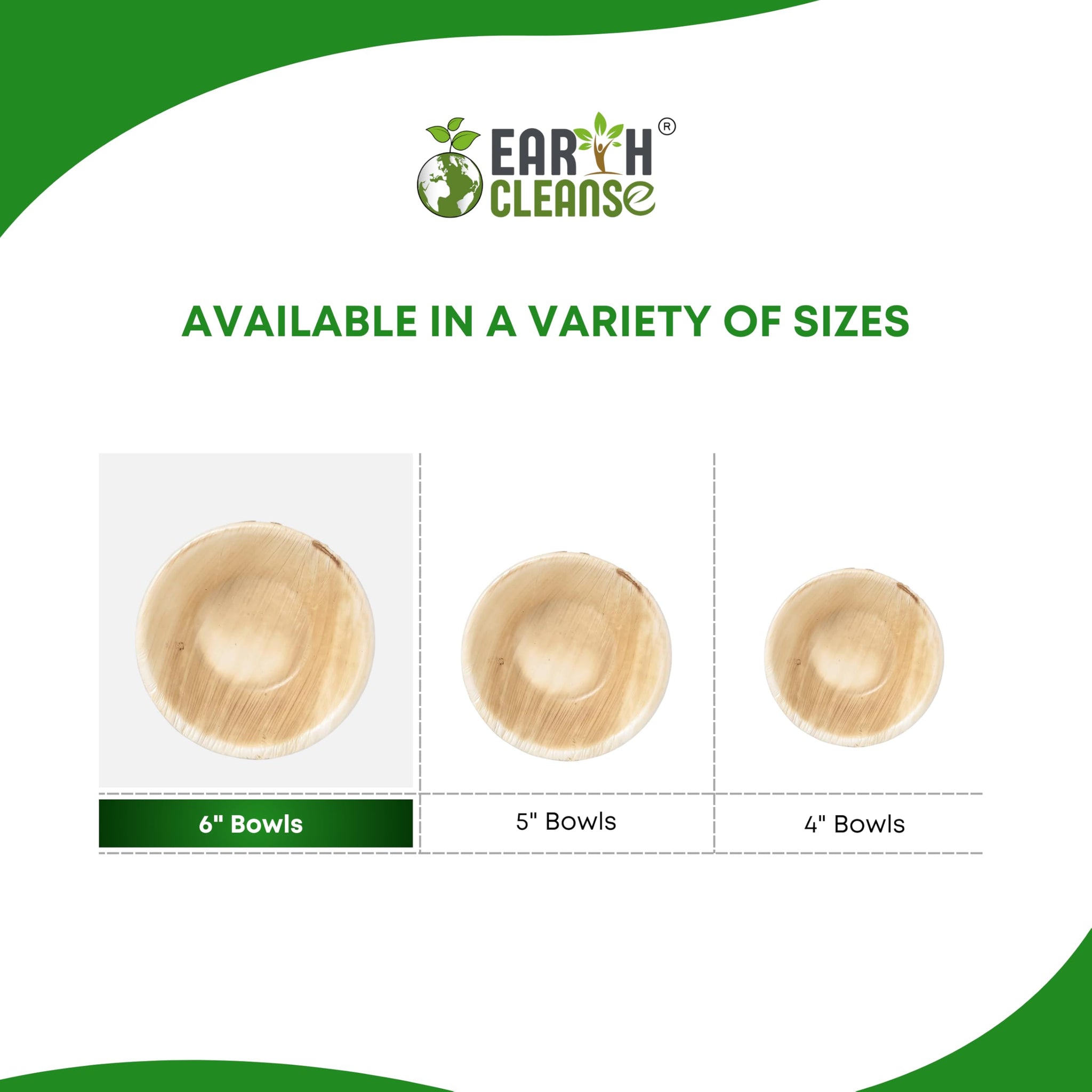 Earth Cleanse Palm Leaf Bowls 6 Inch Extra Deep 200 Pack - Bulk Pack, Disposable Bowls, Heavy Duty, Plastic Free, Compostable Dinnerware for Soups