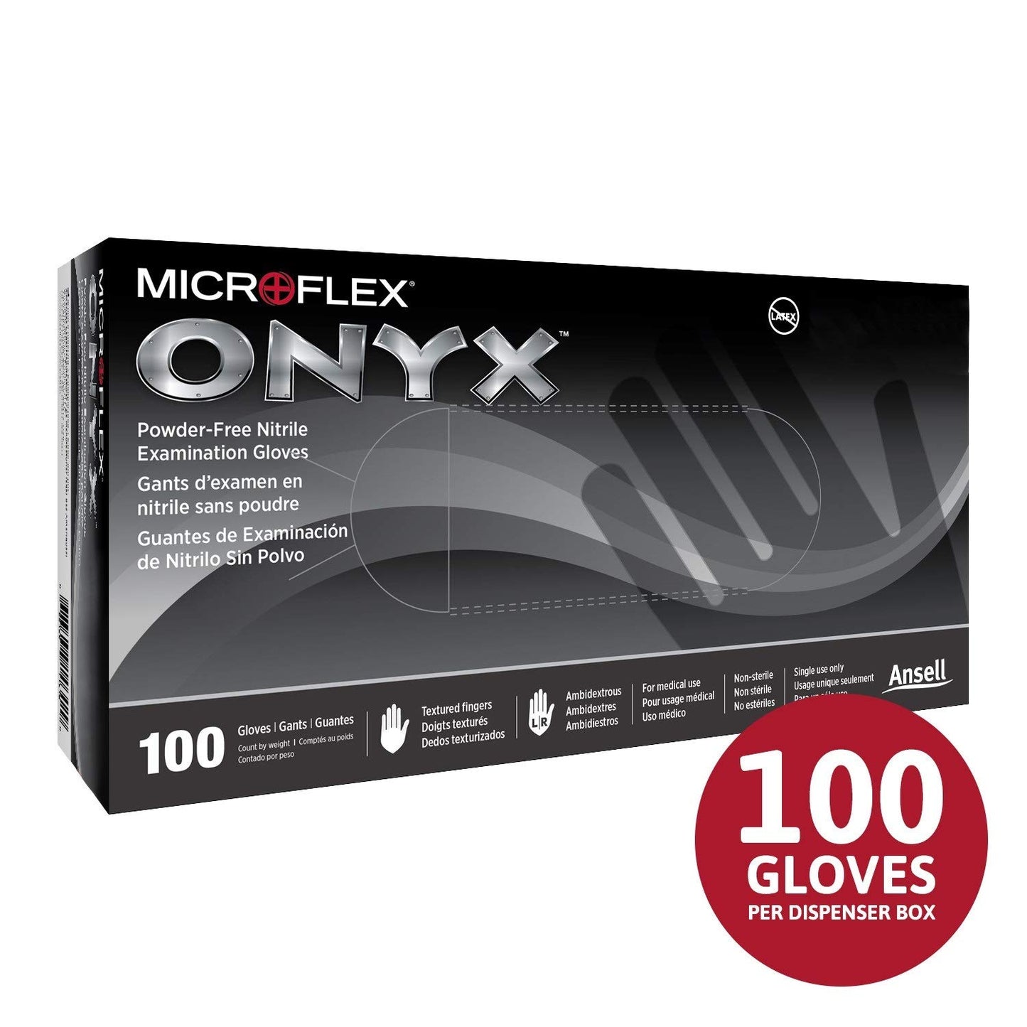 Ansell MICROFLEX Onyx N64 Exam Standard Gloves - Size XL, Black (Box of 100)