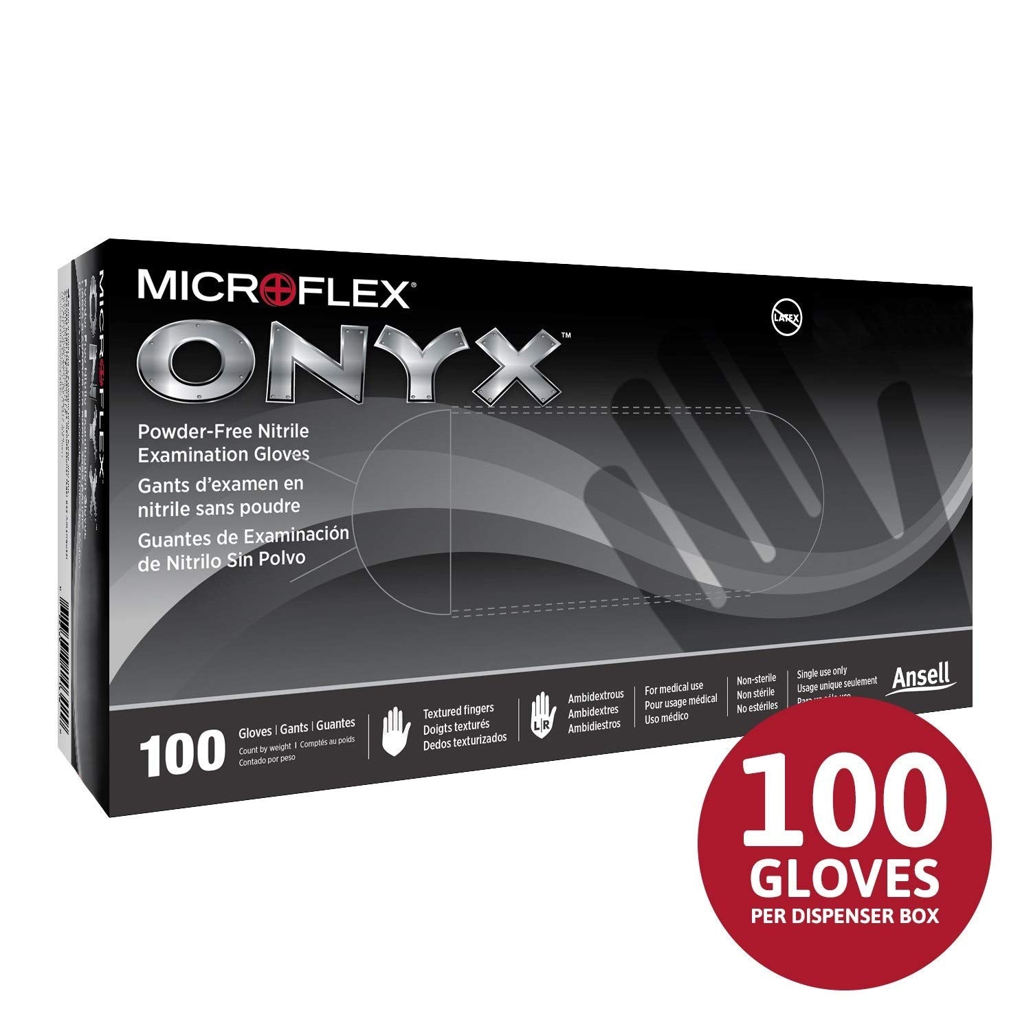 Ansell MICROFLEX Onyx N64 Exam Standard Gloves - Size XL, Black (Box of 100)