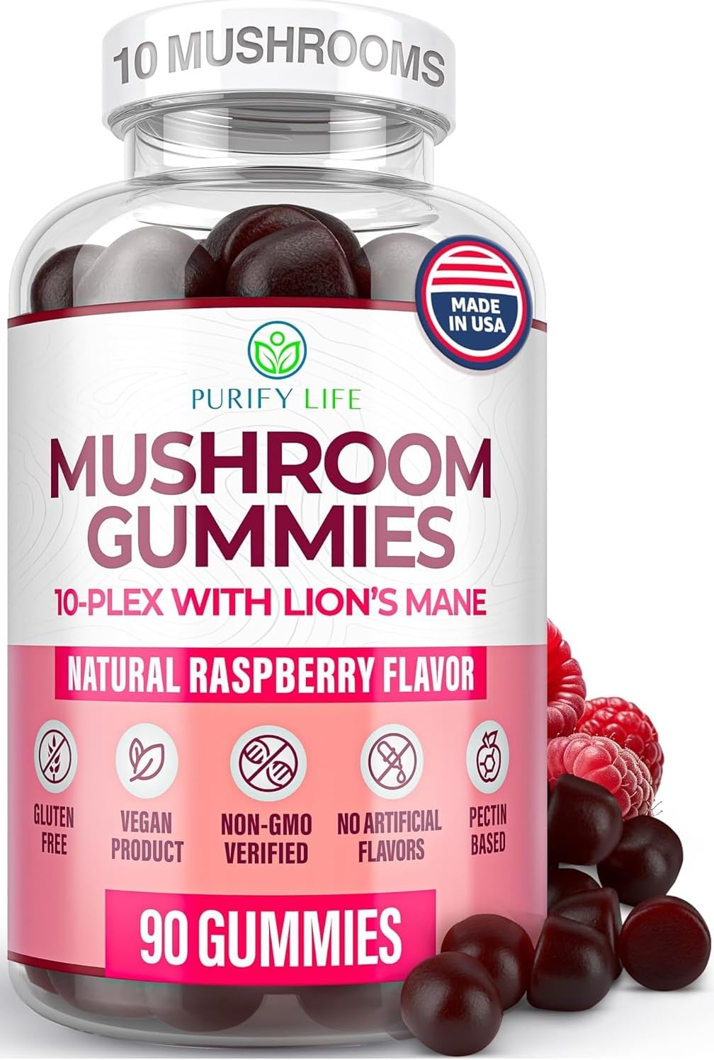 World's First Mushroom Gummies with Lions Mane, Dried Woodear Mushrooms, Immune Support & Stress Relief, Mushroom Supplement for Adults & Children (90