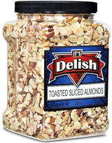 Gourmet Toasted Sliced Almonds by It's Delish - 28 Oz Bulk Reusable Jumbo Container - Premium Oven Fresh Dry Roasted - Healthy Snack, Topping